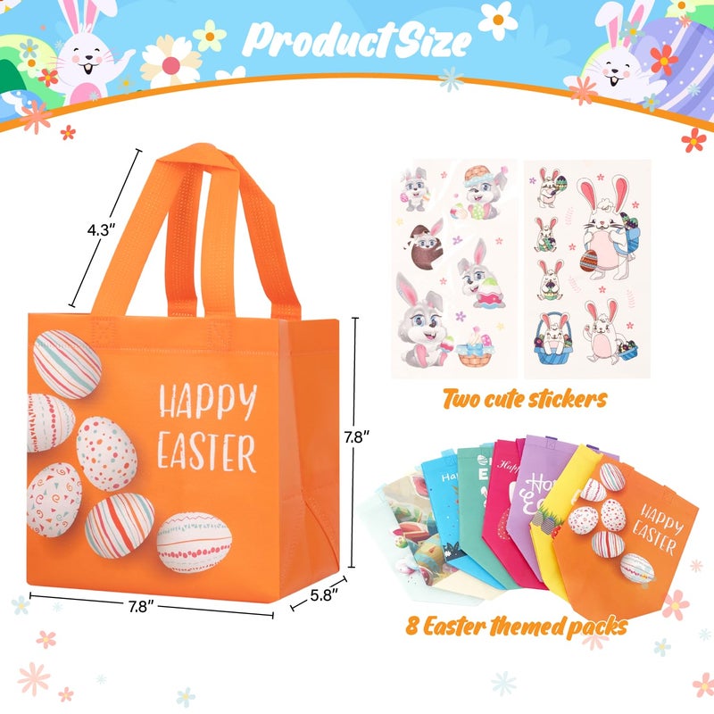 Linelglobal Easter Gift Bag with Handle Happy Easter Non-Woven Bag for Kid Reusable Easter Tote Bag for Egg Hunt Bunny Carrot Chick 8 Pack - Image 2